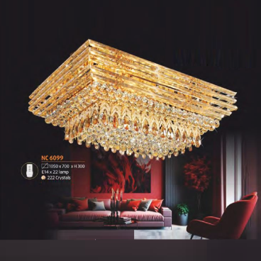 NC 6099: Đèn áp trần Phale chữ nhật - KT: L1050mm x W750mm x H300mm - Bóng đèn chân E14 x 22 bóng