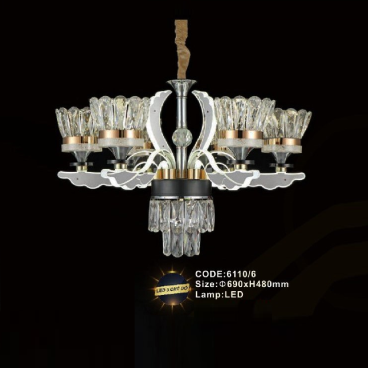 CODE: 6110/6: Đèn chùm LED 6 tay - KT: Ø690mm x H480mm - Đèn LED đổi 3 màu