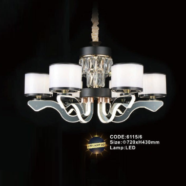 CODE: 6115/6: Đèn chùm LED 6 tay - KT: Ø720mm x H430mm - Đèn LED đổi 3 màu
