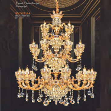 NC 6116/12+8+4: Đèn chùm Phale nến 24 tay - KT: Ø1200mm x H1400mm + 500mm - Bóng đèn nến E14 x 24 bóng