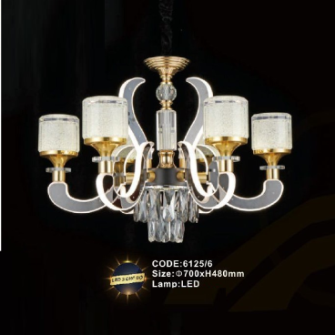 CODE: 6125/6: Đèn chùm LED 6 tay - KT: Ø700mm x H480mm - Đèn LED đổi 3 màu