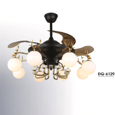 ĐQ - 6129: Quạt trần đèn cánh xếp chao đèn quả bi