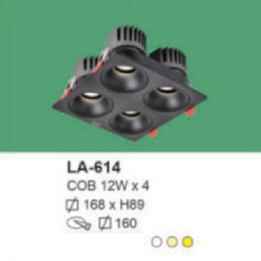 LA - 604: Đèn LED COB  4 bóng 12W x 4 âm trần, 1 chế độ ánh sáng ( trắng/trung tính/vàng)
