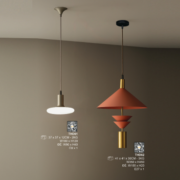 THD62: Đèn thả đơn - KT: Ø350mm  x H450mm  - Bóng đèn E27 x 1 bóng