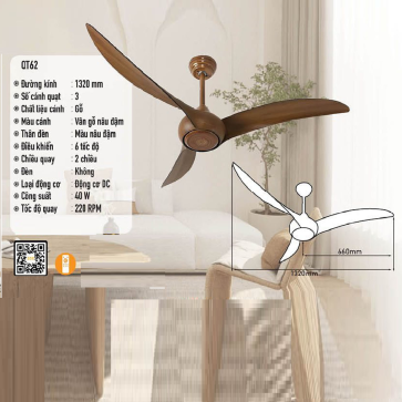 QT62: Quạt trần 3 cánh gỗ
