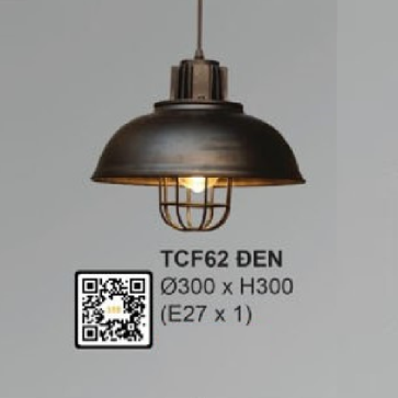 TCF62 Đen: Đèn thả đơn - KT: Ø300mm x H300mm - Bóng đèn E27 x 1 bóng
