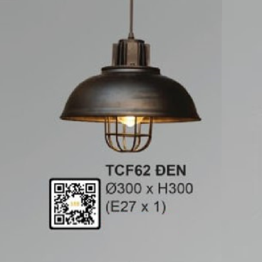 TCF62 Đen: Đèn thả đơn - KT: Ø300mm x H300mm - Bóng đèn E27 x 1 bóng