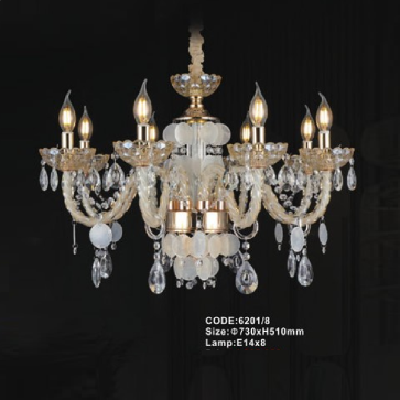 CODE: 6201/8: Đèn chùm nến 8 tay - KT: Ø730mm x H510mm - Bóng đèn nến E14 x 8 bóng