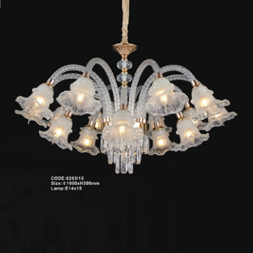 CODE: 6203/15: Đèn chùm 15 tay - KT: Ø1000mm x H580mm - Bóng đèn E14 x 15 bóng