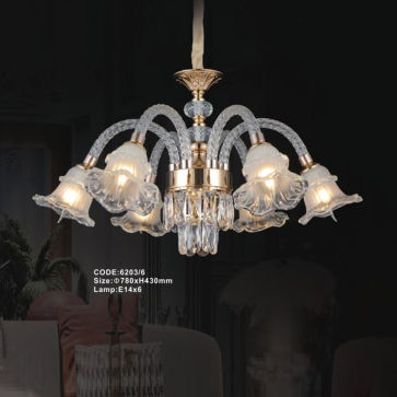 CODE: 6203/6: Đèn chùm 6 tay - KT: Ø780mm x H430mm - Bóng đèn E14 x 6 bóng