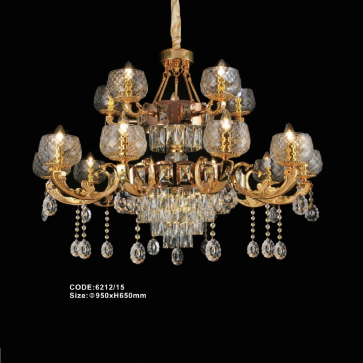 CODE: 6212/15: Đèn chùm Phale 15 tay, chao thuỷ tinh - KT: Ø950mm x H650mm - Bóng đèn E14 x 15 bóng + Đèn LED chao đáy