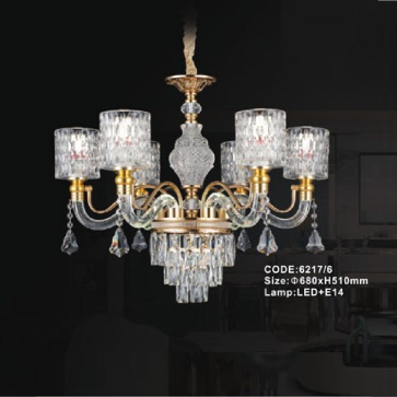 CODE: 6217/6: Đèn chùm 6 tay - KT: Ø680mm x H510mm - Bóng đèn E14 x 6 bóng + Đèn LED