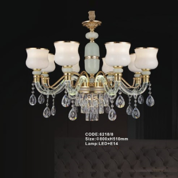 CODE: 6218/8: Đèn chùm 8 tay - KT: Ø800mm x H510mm - Bóng đèn E14 x 8 bóng + Đèn LED