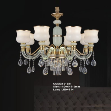 CODE: 6218/8: Đèn chùm 8 tay - KT: Ø800mm x H510mm - Bóng đèn E14 x 8 bóng + Đèn LED