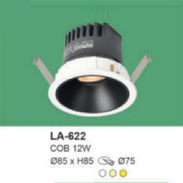 LA - 622:  Đèn LED COB âm trần 12W, 1 chế độ ánh sáng ( trắng/trung tính/vàng)