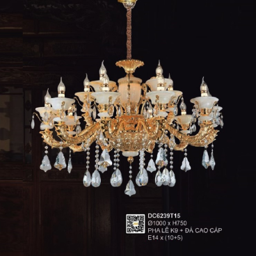 35 - DC6239T15: Đèn chùm nến 15 tay - KT: Ø1000mm x H750mm - Bóng đèn nến E14 x 15 bóng