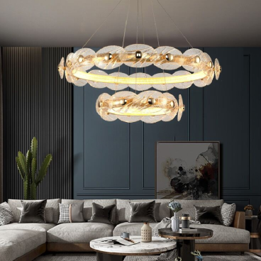 EU - T 6242/2: Đèn thả 2 vòng LED, chóa thủy tinh - KT: Ø880mm + Ø480mm x H1000mm - Đèn LED 120W đổi 3 màu