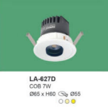 LA - 627D:  Đèn LED COB âm trần 7W, điều chỉnh độ sáng, 1 chế độ ánh sáng ( trắng/trung tính/vàng)