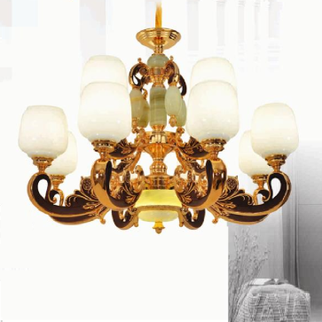 E - C - 63/12: Đèn chùm 12 tay, chao thủy tinh -  KT: Ø950mm x H700mm - Bóng đèn E27 12 bóng + Đèn LED