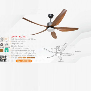 QViFa - 63/177:  Quạt trần  đèn 5 cánh nhựa ABS