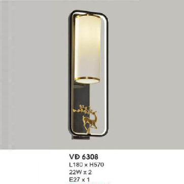 HF - VĐ 6308: Đèn gắn tường đồng LED - KT: L180mm x H570mm - Đèn LED 22W x 2 + E27 x 1