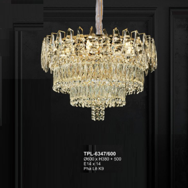 A - TPL - 6347/600: Đèn thả Phale K9 - KT: Ø600mm x H380mm +500mm - Bóng đèn E14 x 14 bóng