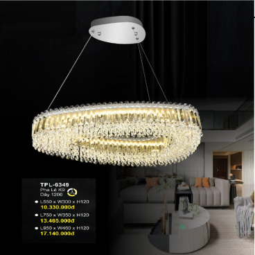 A - TPL - 6349: Đèn thả  Phale K9 - KT: L950mm x W460mm x H120mm + Dây 1200mm - Đèn LED đổi 3 màu