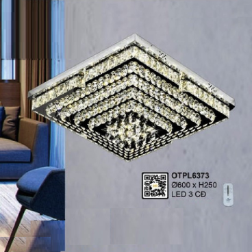35 - OTPL6373: Đèn áp trần vuông Phale - KT: L600mm x W600mm x H250mm - Đèn LED đổi 3 màu - Remote