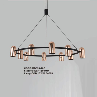CODE: MD639-10C: Đèn thả vòng 10 ống đèn LED - KT: Ø920mm x H1500mm - Đèn LED COB 10 x 5W ánh sáng vàng 3000K