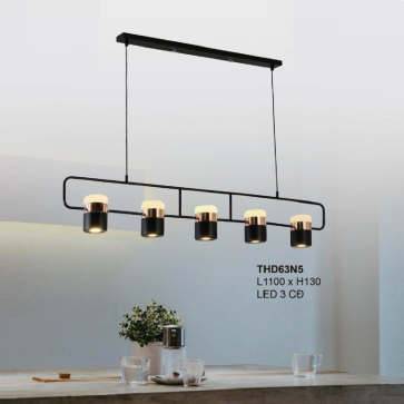 35 - THD63N5: Đèn thả Ngang 5 Bóng LED - KT: L1100mm x H130mm - Đèn LED đổi 3 màu