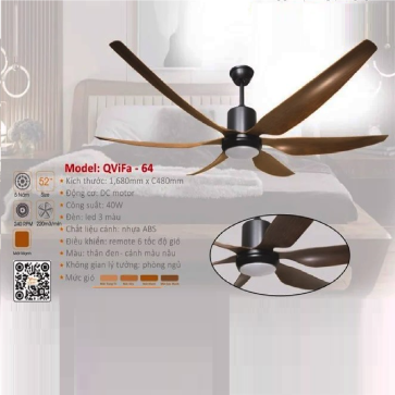 QViFa - 64: Quạt trần đèn 6 cánh nhựa