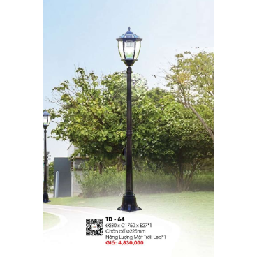 TD-64: Đèn trụ sân vườn sử dụng NLMT + Điện lưới