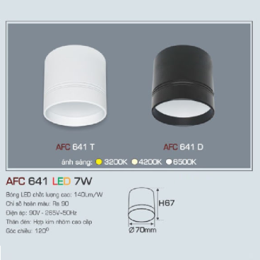 AFC 641 LED 7W: Đèn lon LED gắn nổi 7W, 1 chế độ ánh sáng (vàng/Trung tính/trắng)