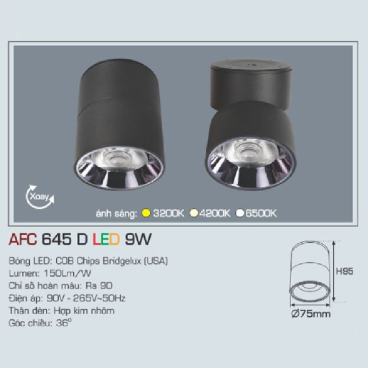 AFC 645 D LED 9W: Đèn lon LED chiếu điểm gắn nổi xoay góc 9W, 1 chế độ ánh sáng (vàng/trung tính/trắng