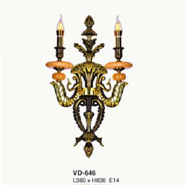 E - VD - 646: Đèn vách đông đôi chén đá - KT: L360mm x  H630mm - Đèn chân E14 x 2 bóng