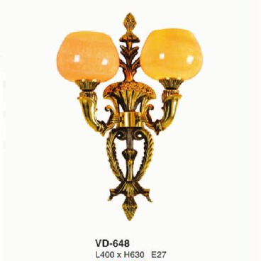 E - VD - 648: Đèn vách đồng đôi chao đá - KT: L400mm x  H630mm - Đèn chân E27 x 2 bóng
