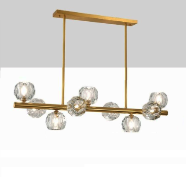 35 - TTK64N9: Đèn thả ngang thân xi vàng, chao đèn Phale - KT: L900mm - Đèn LED G9 x 9 bóng