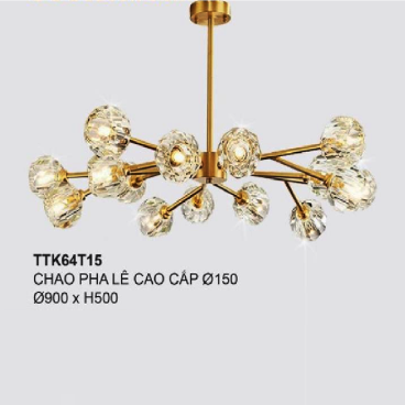 35 - TTK64T15: Đèn chùm chao Phale Ø150mm - KT: Ø900mm x H500mm - Bóng đèn LED G9 x 15 bóng