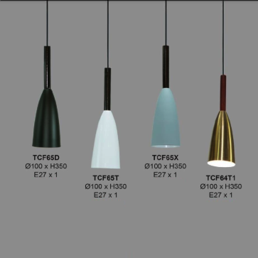35 - TCF65: Đèn thả đơn chóa hợp kim sơn màu (Đen/Trắng/Xanh/Vàng) - KT: Ø100mm x H350mm - Bóng đèn E27 x 1
