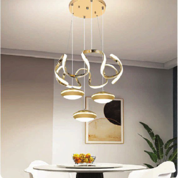 AN - TL - 6507/3 : Đèn thả LED, thân xi vàng - KT: Ø 410mm x H1000mm - Đèn LED đổi 3 màu - Remote