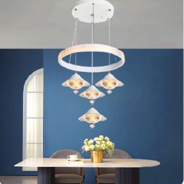 AN - TL  - 6518/4: Đèn thả LED, thân xi vàng - KT: Ø 400mm x H1000mm - Đèn LED  đổi 3 - Remotemàu