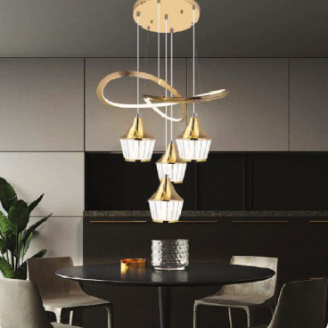 AN  - TL - 6520/4: Đèn thả LED, thân xi vàng - KT: Ø 480mm x H1000mm - Đèn LED đổi 3 màu - Remote