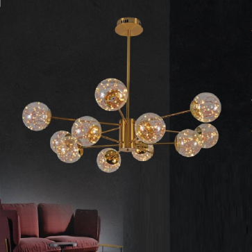 HF - TL 6524/12: Đèn chùm chao bi 12 bóng - KT: Ø1000mm x H750mm - Đèn LED 96W ánh sáng vàng