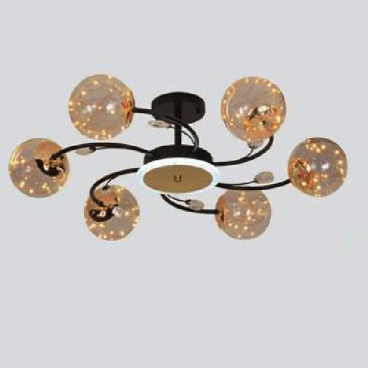 HF - CY - 6530/6: Đèn chùm LED 6 bóng, chao quả bi - KT: Ø730mm x H190mm - Đèn LED 48W ánh sáng vàng