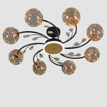 HF - CY - 6530/8: Đèn chùm LED 8 bóng, chao quả bi - KT: Ø830mm x H190mm - Đèn LED 64W ánh sáng vàng