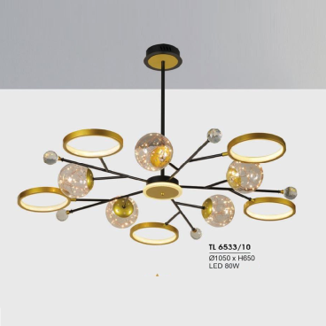 HF - TL 6533/10: Đèn chùm LED 10 bóng - KT: Ø1050mm x H650mm - Đèn LED 80W đổi 3 màu