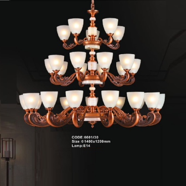 CODE: 6601/30: Đèn chùm 30 tay chao thủy tinh - KT: Ø1400mm x H1200mm -  Bóng đèn E14 x 30 bóng