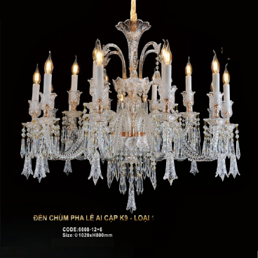 CODE: 6008 -12+6: Đèn chùm Phale nến 18 tay - KT: Ø1020mm x H800mm - Bóng đèn nến E14 x 18 bóng