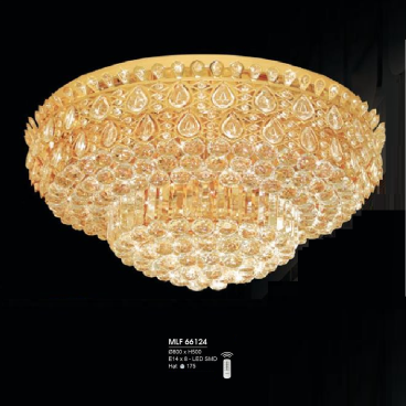 H -  MLF 66124: Đèn áp trần Phale - KT: Ø800mm x H500mm - Đèn LED SMD + Đèn chân E14 x 8 bóng - Remote