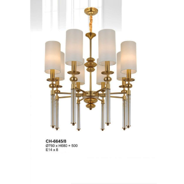 A - CH - 6645/8 : Đèn chùm 8 tay chao thủy tinh - KT: Ø760mm x H680mm + 500mm - Bóng đèn E14 x 8 bóng